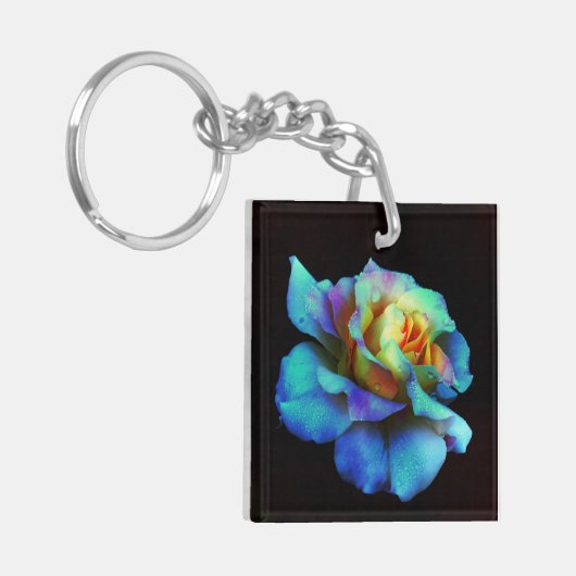 Turquoise Stropdas geverfd Roos Sleutelhanger (Voorkant Links)