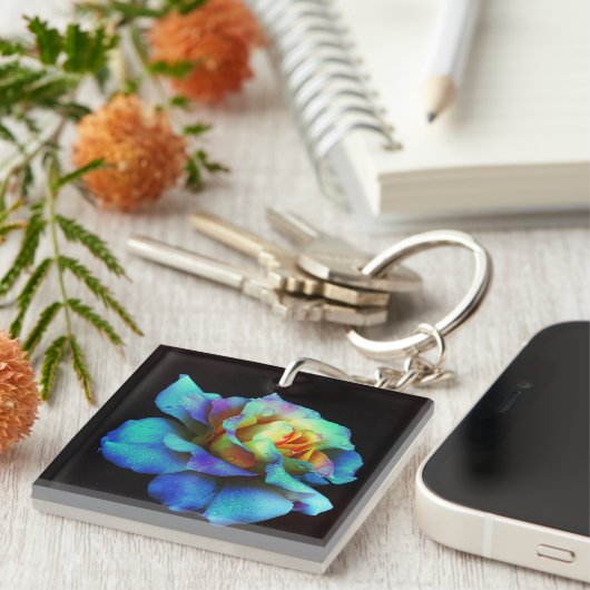 Turquoise Stropdas geverfd Roos Sleutelhanger (Voorkant Rechts)