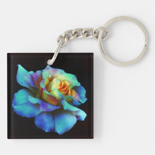 Turquoise Stropdas geverfd Roos Sleutelhanger (Achterkant)