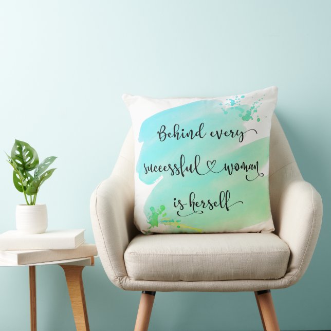 Turquoise Succesvolle Vrouw Waterverf Ombre Script Kussen (Stoel)