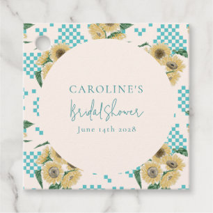 Turquoise Sunflower Checkerboard Vrijgezellenfeest Bedankjes Labels
