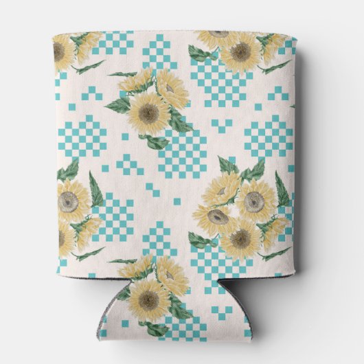 Turquoise Sunflower Checkerboard Vrijgezellenfeest Blikjeskoeler (Achterkant)