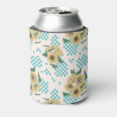 Turquoise Sunflower Checkerboard Vrijgezellenfeest Blikjeskoeler (Blikje Achterkant)