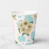 Turquoise Sunflower Checkerboard Vrijgezellenfeest Papieren Bekers (Links)
