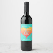 Turquoise Sunset Hearts Monogram Wijn Etiket (Voorkant)