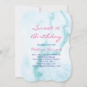 Turquoise Sweet 16 Marmer Verjaardag uitnodiging (Voorkant)