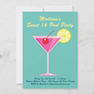 Turquoise Sweet 16 Pool Party Invitation Kaart