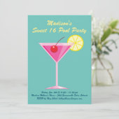 Turquoise Sweet 16 Pool Party Uitnodiging (Staand voorkant)