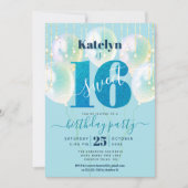 Turquoise Sweet 16 Verjaardagsballon Glitter Scrip Kaart (Voorkant)