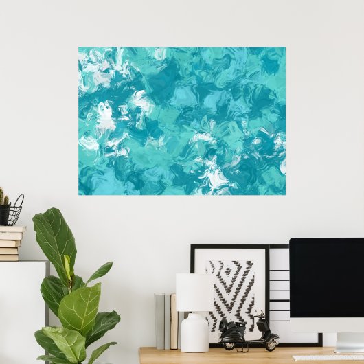 Turquoise Swirl Abstracte Art Print (Thuiskantoor)