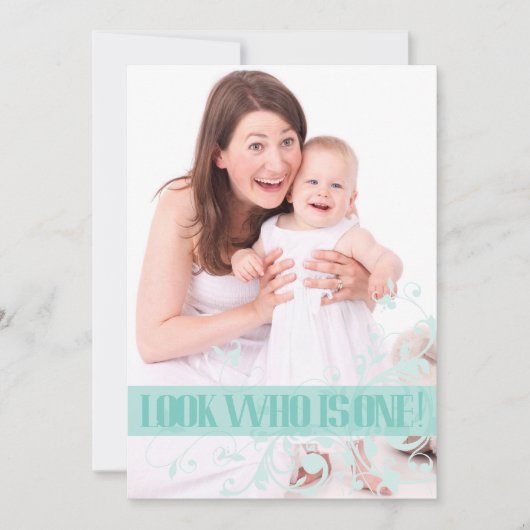 Turquoise Swirl Baby's First Birthday Invitation Kaart (Voorkant)