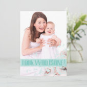 Turquoise Swirl Baby's First Birthday Invitation Kaart (Staand voorkant)