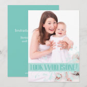 Turquoise Swirl Baby's First Birthday Invitation Kaart (Voorkant / Achterkant)