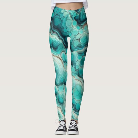 Turquoise Swirly Stone Aqua Leggings (Voorkant)
