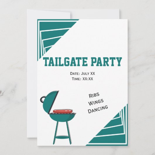 Turquoise Tailgate Ribs Wings Dansparty Kaart (Voorkant)