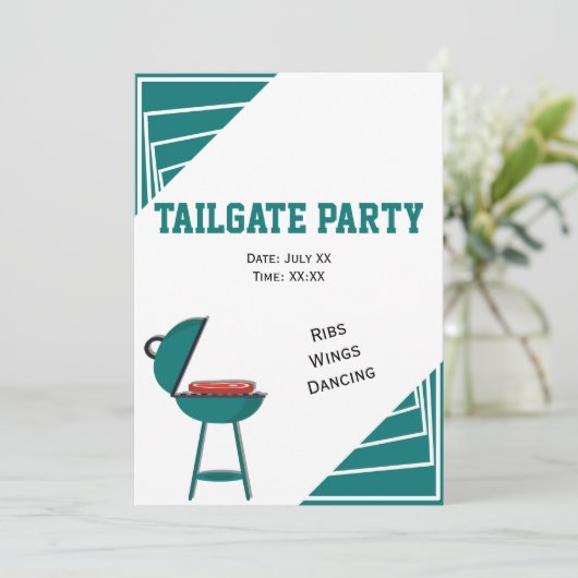 Turquoise Tailgate Ribs Wings Dansparty Kaart (Staand voorkant)