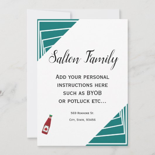 Turquoise Tailgate Ribs Wings Dansparty Kaart (Achterkant)