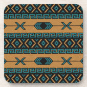 Turquoise Tan Aztec Pattern Southwestern Design Bier Onderzetter (Voorkant)