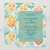 Turquoise Tangerine Abstract Bloemen Bruiloft Kaart (Voorkant / Achterkant)