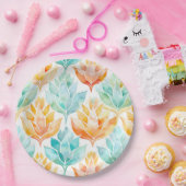 Turquoise Tangerine Abstract Bloemen Bruiloft Papieren Bordje (Feest)