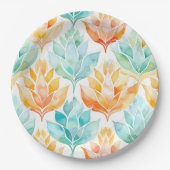 Turquoise Tangerine Abstract Bloemen Bruiloft Papieren Bordje (Voorkant)