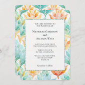 Turquoise Tangerine Abstract Bloemen Wit Bruiloft Kaart (Voorkant / Achterkant)