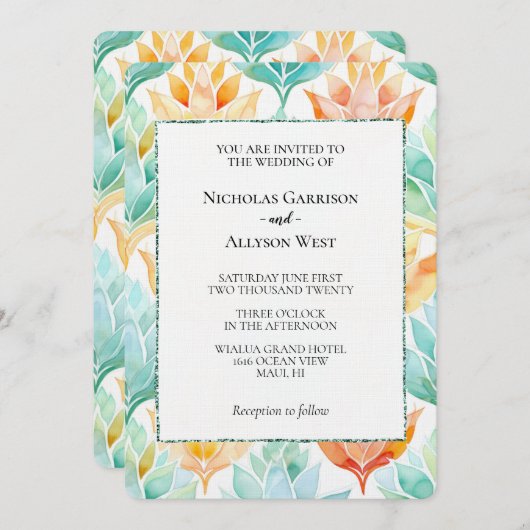 Turquoise Tangerine Abstract Bloemen Wit Bruiloft Kaart (Voorkant / Achterkant)