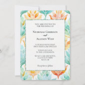 Turquoise Tangerine Abstract Bloemen Wit Bruiloft Kaart (Voorkant)