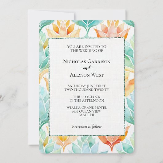 Turquoise Tangerine Abstract Bloemen Wit Bruiloft Kaart (Voorkant)