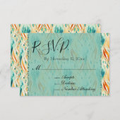 Turquoise Tangerine Abstract Jewel Bruiloft RSVP Informatiekaartje (Voorkant / Achterkant)
