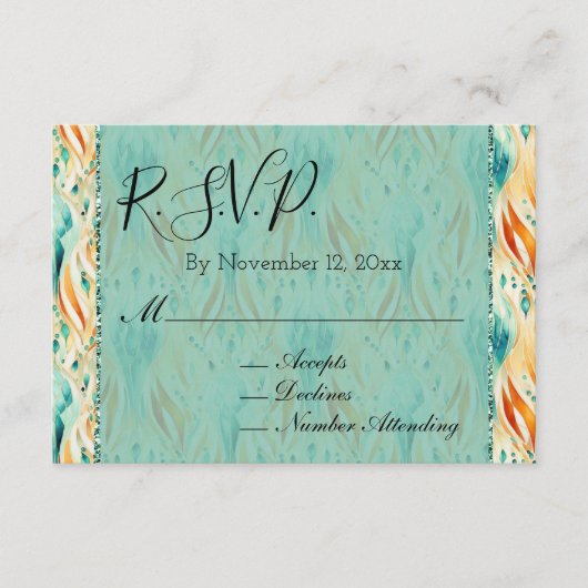 Turquoise Tangerine Abstract Jewel Bruiloft RSVP Informatiekaartje (Voorkant)