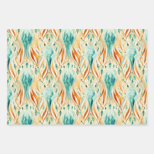Turquoise Tangerine Abstract Juweel Bloemen Inpakpapier Vel (Voorkant 2)