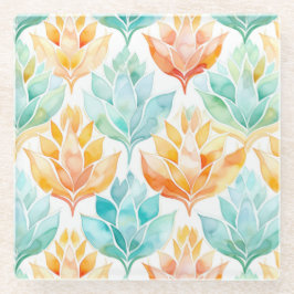 Turquoise Tangerine Abstracte Bloem Bruidsmeubelai Glazen Onderzetter