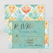 Turquoise Tangerine Abstracte Bloem Bruiloft RSVP Informatiekaartje (Voorkant / Achterkant)