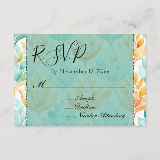 Turquoise Tangerine Abstracte Bloem Bruiloft RSVP Informatiekaartje (Voorkant)
