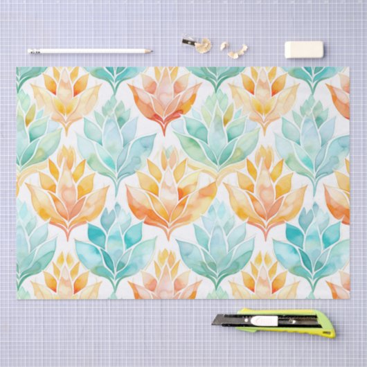 Turquoise Tangerine Abstracte Bloem Tissuepapier (Craft)