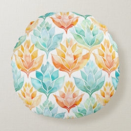 Turquoise Tangerine Abstracte Bloemen Rond Kussen