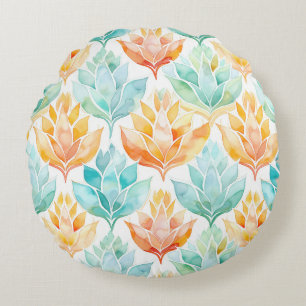Turquoise Tangerine Abstracte Bloemen Rond Kussen