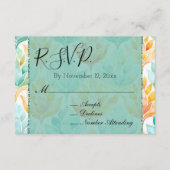 Turquoise Tangerine Abstracte Bloemige Trouw-RSVP Informatiekaartje (Voorkant)