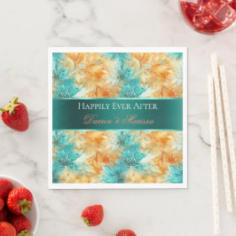 Turquoise Tangerine Bloemen Bruiloft Servet