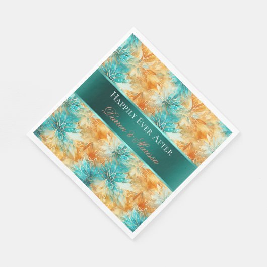 Turquoise Tangerine Bloemen Bruiloft Servet (Hoek)