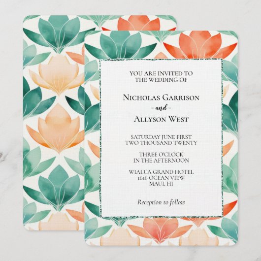 Turquoise Tangerine Chic Bloemen Bruiloft Kaart (Voorkant / Achterkant)