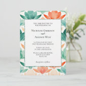 Turquoise Tangerine Chic Bloemen Bruiloft Kaart (Staand voorkant)