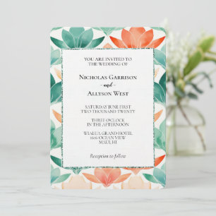 Turquoise Tangerine Chic Bloemen Bruiloft Kaart