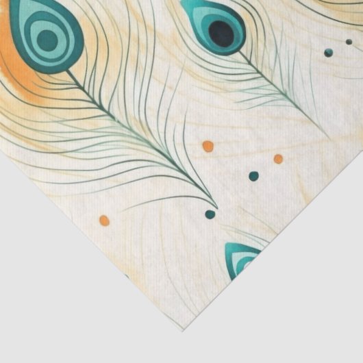 Turquoise tangerine chique pauwenveren tissuepapier (Detail)