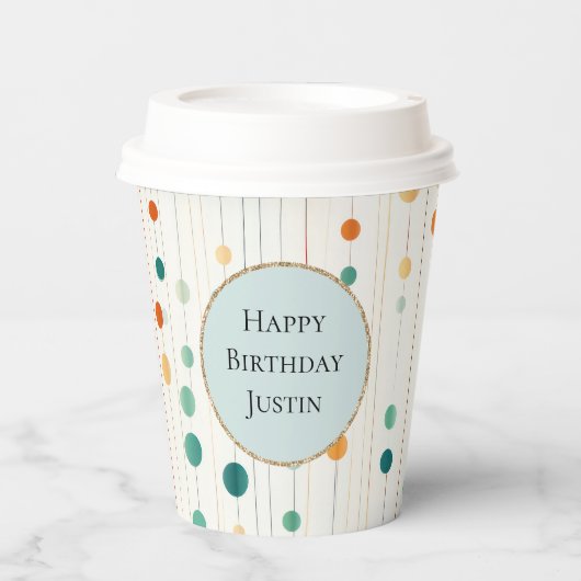 Turquoise Tangerine Cirkels en lijnen Papieren Bekers (Voorkant)