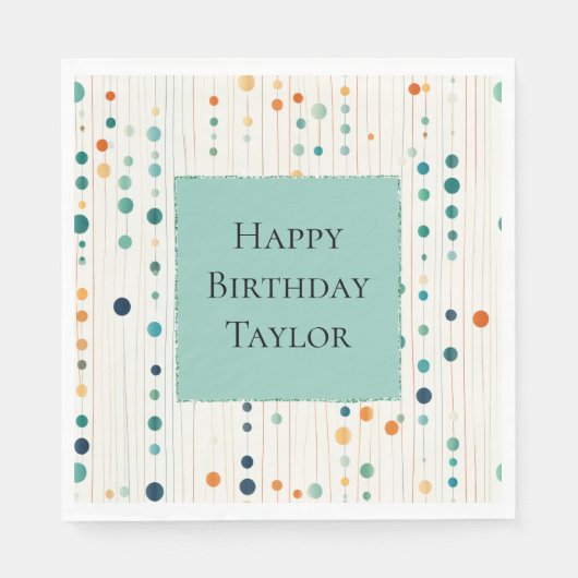 Turquoise Tangerine Cirkels en lijnen Servet (Voorkant)