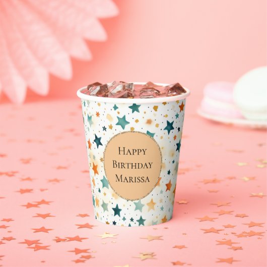 Turquoise tangerine sterren papieren bekers (Insitu)