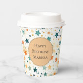 Turquoise tangerine sterren papieren bekers (Voorkant)