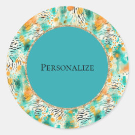 Turquoise Tangerine Zebra Abstract Ronde Sticker